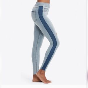 SPANX Distressed High Rise Skinny Jeans Jean with Blue Stripes on Sides Size XL